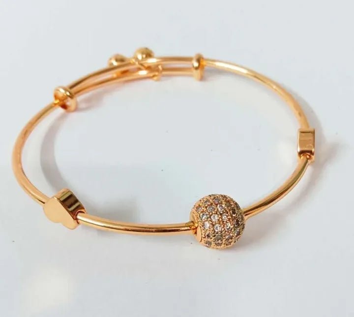 Stainless Steel Silver & Gold Charm Bangle with Rhinestones β Elegant Jewelry for Women - Karobaar