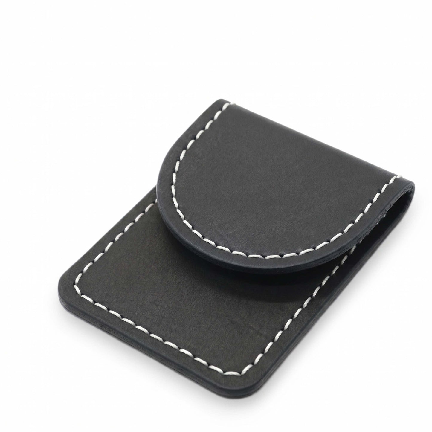 Magna Rico premium black leather magnetic money clip wallet side view