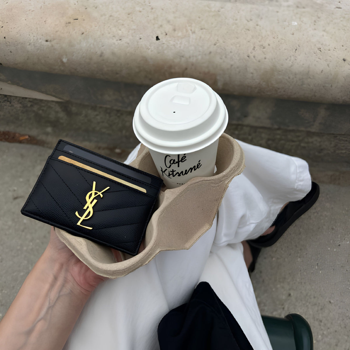 Noir Slim Card Case — Textured Leather, Gold Logo Accent - Karobaar