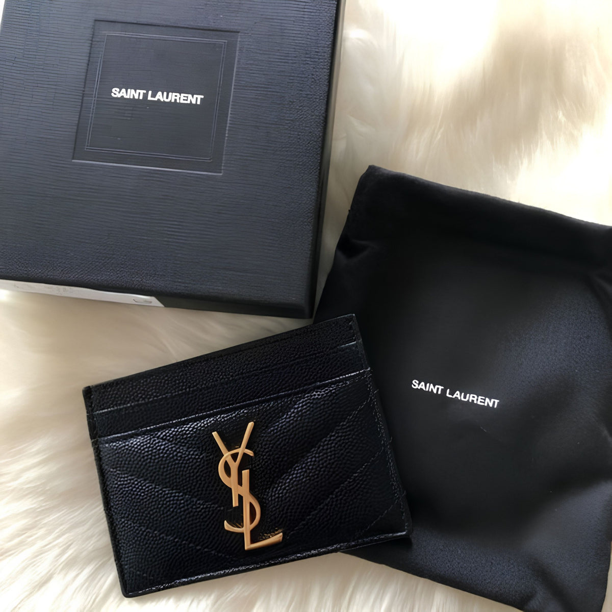 Noir Slim Card Case — Textured Leather, Gold Logo Accent - Karobaar