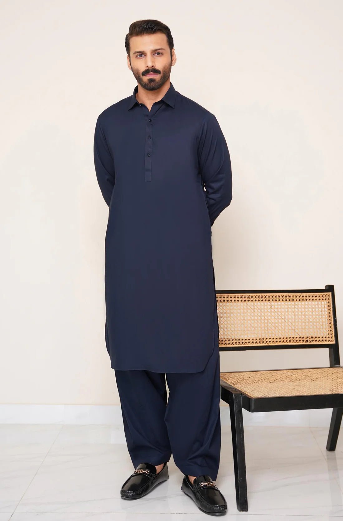 Navy Blue Men Unstitched Clothes - Karobaar