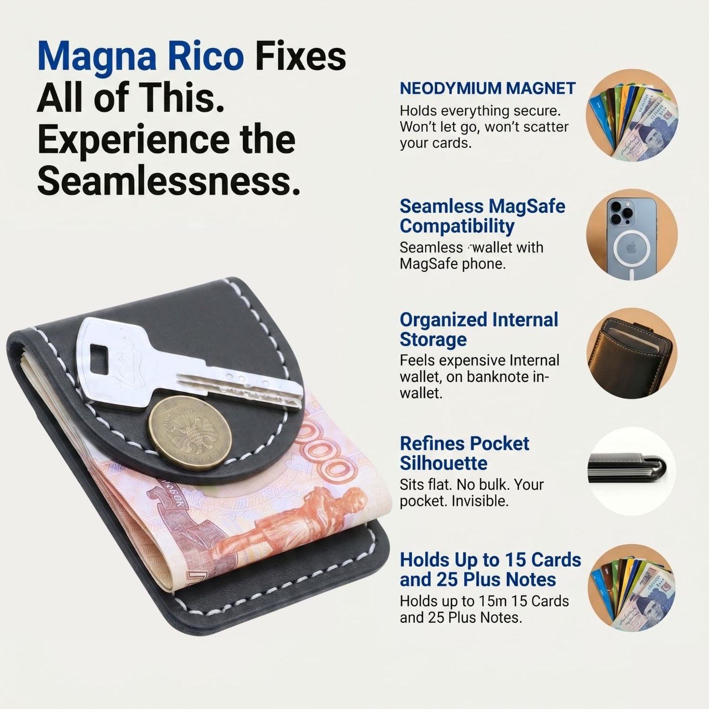 Magna Rico – Magnetic Money Clip Wallet for Men | Slim Leather Wallet Pakistan - Karobaar