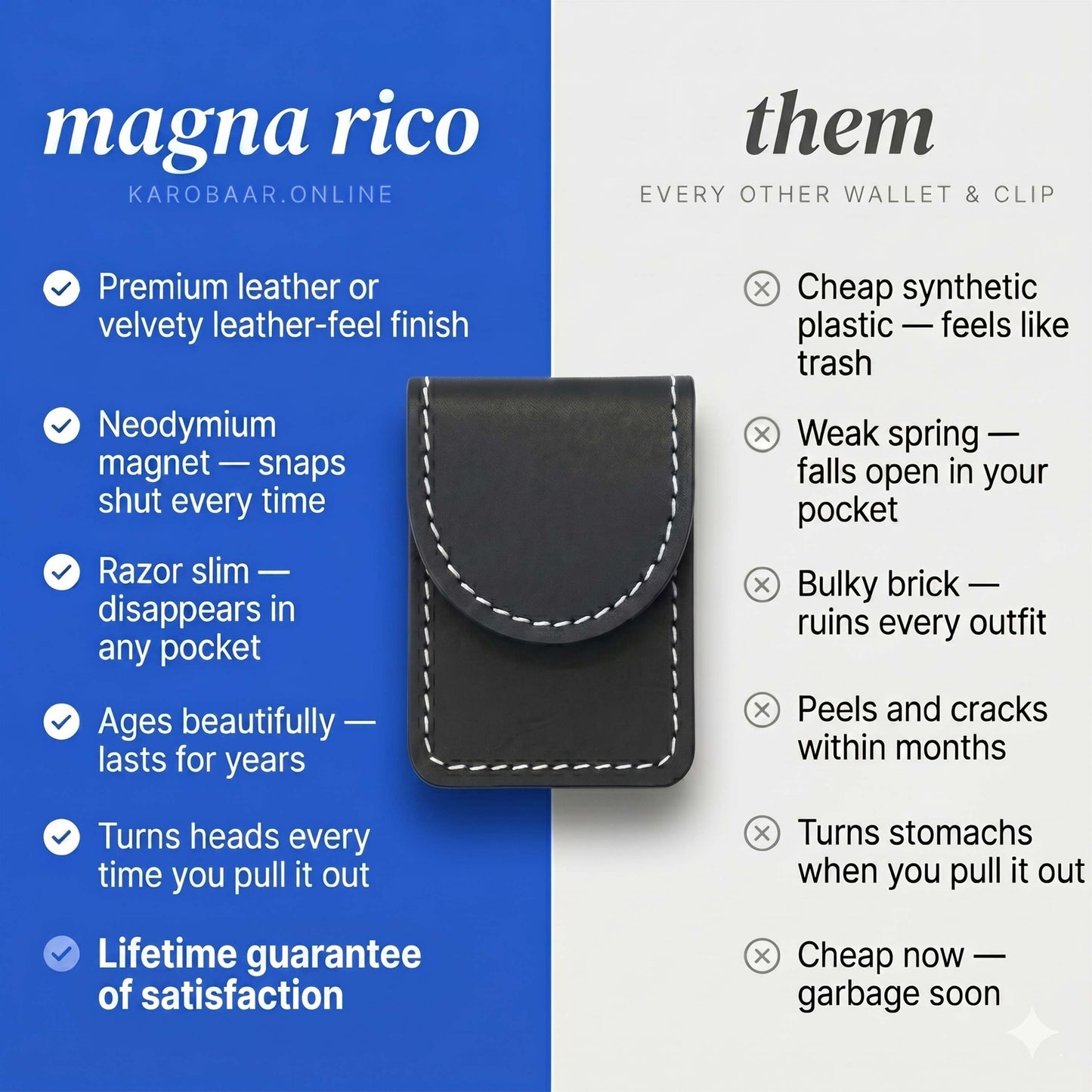 Magna Rico slim leather wallet lifestyle shot men trouser pocket Pakistan
