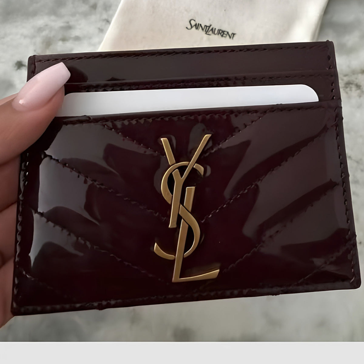 Noir Slim Card Case — Textured Leather, Gold Logo Accent - Karobaar