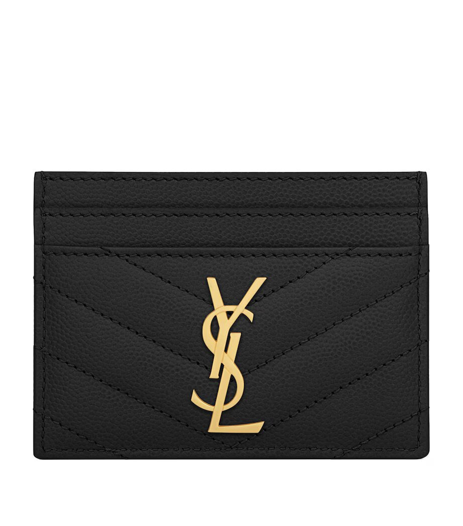 Noir Slim Card Case — Textured Leather, Gold Logo Accent - Karobaar