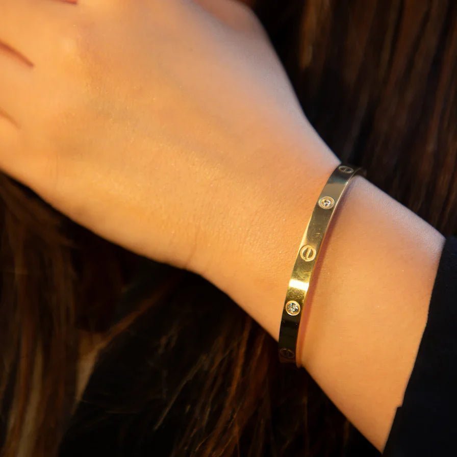 Classic Plated Titanium Steel Bangle with Rhinestones - Karobaar