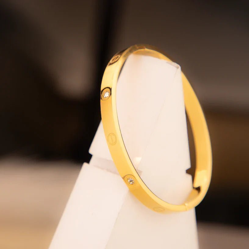 Classic Plated Titanium Steel Bangle with Rhinestones - Karobaar