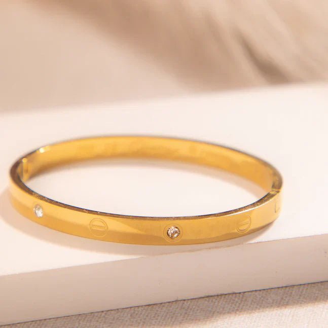 Classic Plated Titanium Steel Bangle with Rhinestones - Karobaar