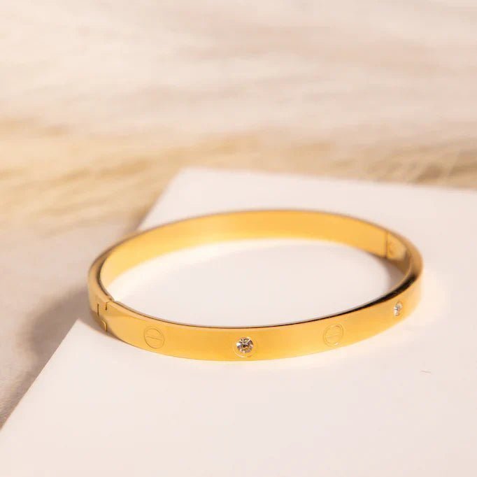 Classic Plated Titanium Steel Bangle with Rhinestones - Karobaar